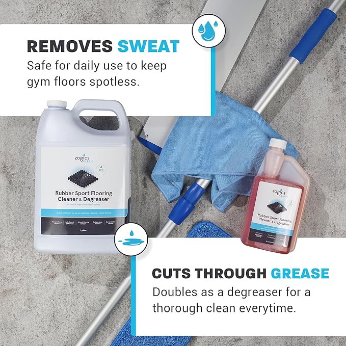 Zogics Rubber Flooring Cleaner and Degreaser – Cleaner Concentrate and Heavy Duty Degreaser for Rubber Floors and Mats, Biodegradable and Non Toxic Cleaner (1 Gallon)