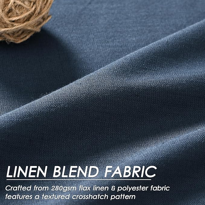 Vintage Blue Linen Blackout Curtains 120 Inch Length 2 Panels Set Burg Extra Long 10 Ft Back Tab Pocket Drapes Cotton Textured Total Sun Blocking Curtains for Living Room Cottage High Window 52x120