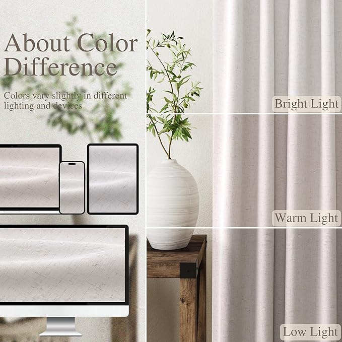 Extra Long Blackout Curtains 108 Inches Long Champagne Modern Linen Back Tab Curtains for Sliding Glass Doors Thermal Darkening Light Blocking Floor Length Windows Drapes with White Liner 52x108