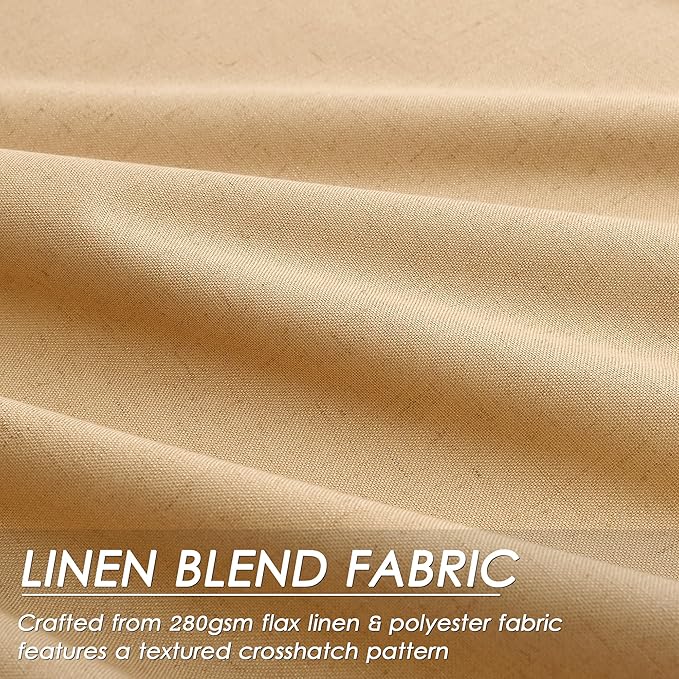 Camel Linen Blackout Curtains 120 Inch Length 2 Panels Set Burg Extra Long 10 Ft Back Tab Pocket Drapes Cotton Textured Total Sun Blocking Curtains for Living Room Cottage High Window 52x120