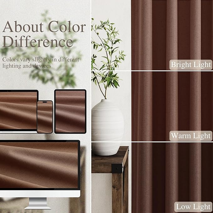 Nanspring Rustic Brown Linen Curtains 120 Inches Long Back Tab Rod Pocket Extra Long 10 FT Thermal Insulated Sound Proof Sun Block Out 2 Panels Set for Nursery Rustic Farmhouse Curtains Drapes 52x120
