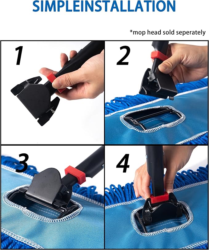Matthew Cleaning Jaw Clamp Mop Handle, Snap-On Fiberglass Dust Mop Handle for Floor Cleaning, Gripper Holder with Clip-On Connector for Janitorial Supplies, Commercial Use,Restaurants, 60 Inches Blue