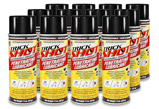 Trick Shot - 3 in 1 Penetrating Lubricant Oil - Non-Toxic, Non-Flammable & Eco-Friendly Food Grade Industrial Oil Spray - Biodegradable Anti-Seize Lubricant, Protects, Degreases & Cleans (12-Pack)