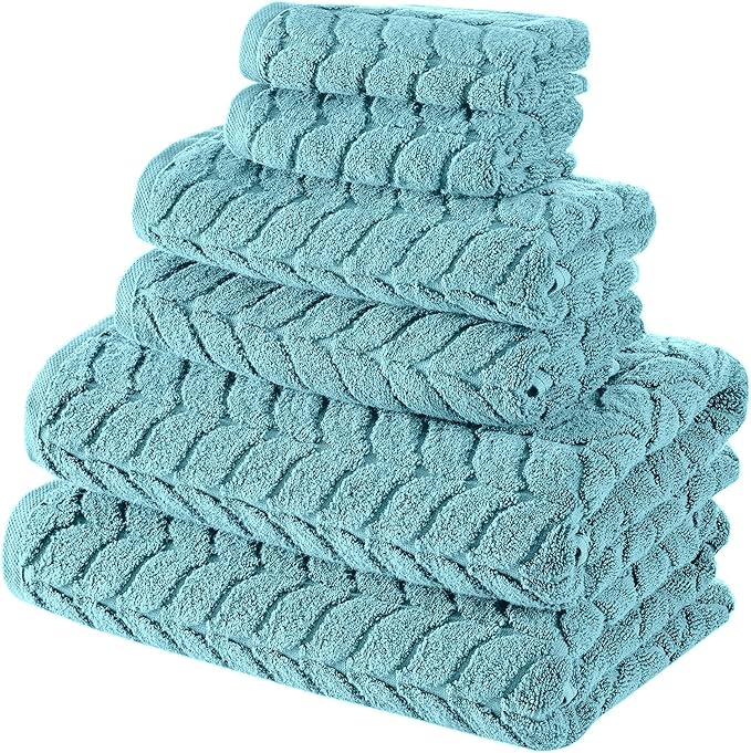 BAGNO MILANO Turkish Bath Towels, Soft Plush Jacquard Luxury Bath Towels, Quick Dry Towel Set (Aqua Green, 4 Pcs Hand Towel Set)