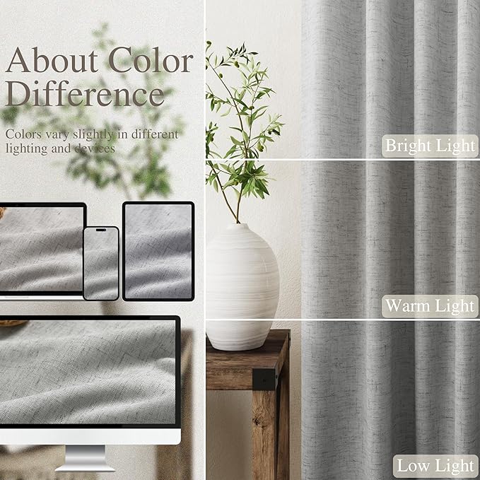 Full Black Out Charcoal Window Curtains Panels 102 Inches Long 2 Panels Set for Living Room Cotton Textured Long Blackout Curtain with Backing Thermal Insulated Drapes for Nursery Bedroom 52x102