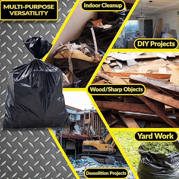 Reli. Contractor Garbage Bags 55 Gallon | 20 Trash Bags | Heavy Duty | Black Contractor