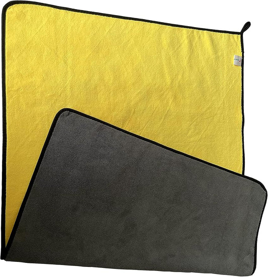 Large Microfiber Drying Towel for Car, Great Thick Soft Plush Towels, 36 x 24inches 800GSM Thickness, Quality, Washable, Absorbency No Scratch Lint Free Drying Towel (36 x 24inches,Grey-Yellow,1pack)