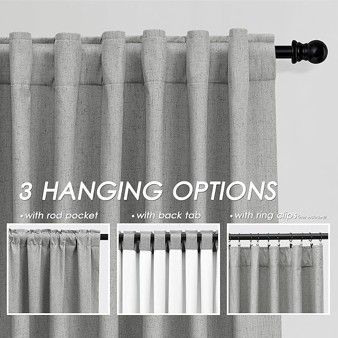 Full Black Out Charcoal Window Curtains Panels 102 Inches Long 2 Panels Set for Living Room Cotton Textured Long Blackout Curtain with Backing Thermal Insulated Drapes for Nursery Bedroom 52x102