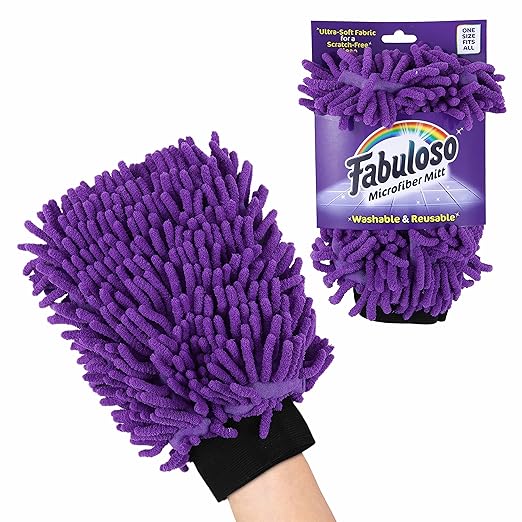 Fabuloso Microfiber Cleaning Mitt, Purple, One Size Fits All - Lint-Free, Scratch-Free Glove for Surfaces and Furniture - Dustless Hand Cloth for Bold & Bright Experience, 3 Count