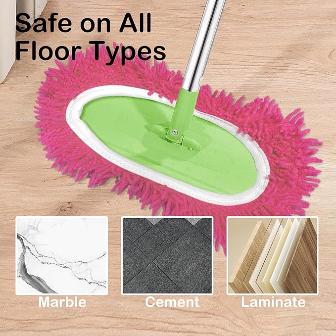 Reusable Microfiber Chenille Mop Pads Compatible with Swiffer Sweeper, Dry Sweeping Cloths & Wet Mopping Cloths, Refills for Hardwood Surface Floor Cleaning, 4 Pack (Pink)