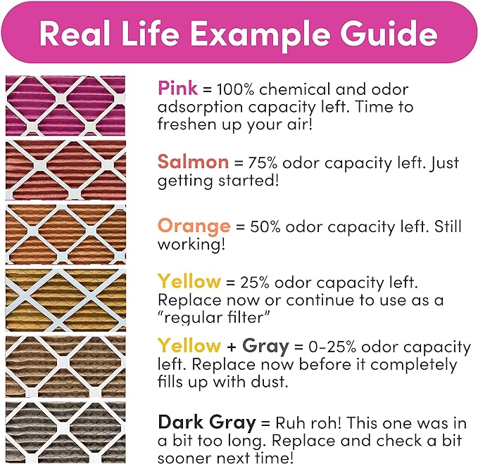 Colorfil 24x24x1 Air Filter (4-Pack) | Made in the USA | Color Changing | Remove Cat and Dog Odor | MERV 8 for Pet Hair Dander and Dust | 23.5"x23.5"x0.75" Exact Size