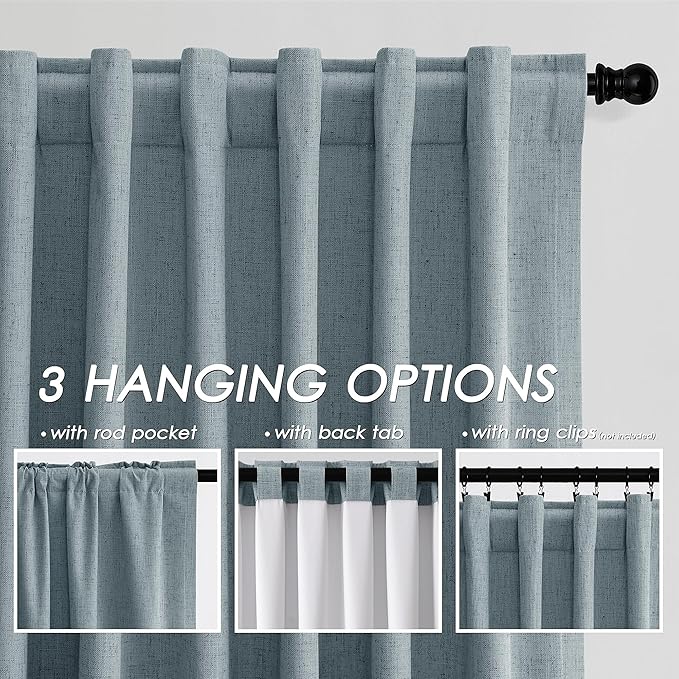 Extra Long Blackout Curtains 108 Inches Long Dark Blue Modern Linen Back Tab Rod Pocket Curtains for Sliding Glass Doors Thermal Light Blocking Floor Length Windows Drapes With White Backing 9Ft