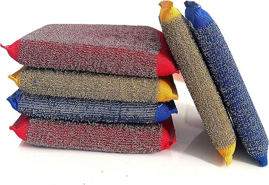Steel Wool Scrubber Kitchen Sponges - Kitchen Dish Sponges Scrubbers, Non-Scratch Microfiber sponges for Cleaning, Pots and Pans Scrub Sponge(6 Pack)