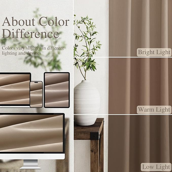 Tan Linen Blackout Curtains 120 Inch Length 2 Panels Set Extra Long 10 Ft Back Tab Pocket Drapes Thermal Insulated Total Blocking Curtains for Dining Room Cottage High Window Curtain 52x120 Inch