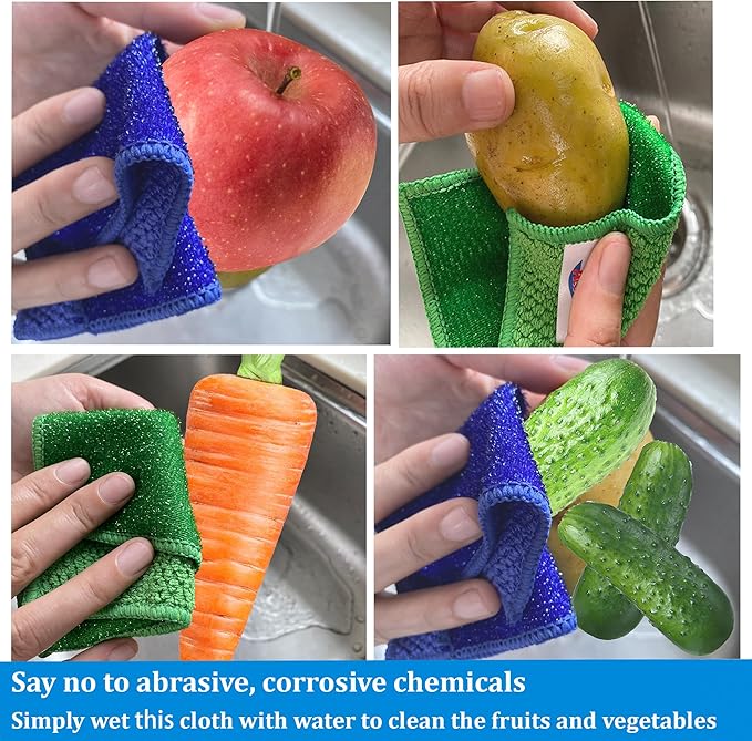 16 Pack Microfiber Scrub Dish Cleaning Cloth, Non-Scratch, Reusable & Durable for Pan Pot Dish Cooktop Stovetop Counter Kitchen Household, Machine Washable, 6 x 6 Inch, Blue & Green Assorted