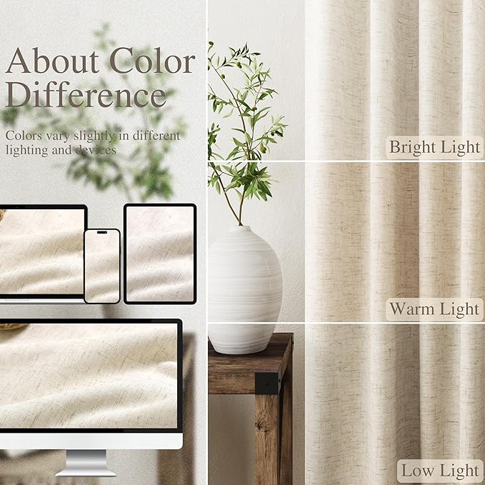 Nanspring Tan Beige 100% Blackout Curtains 63 inches Long Back Tab Rod Pocket Thermal Insulated Textured Short Blackout Curtains 2 Panels Set 52x63