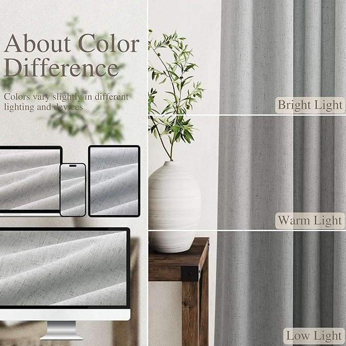 Extra Long Blackout Curtains 108 Inches Long Silver Grey Modern Linen Back Tab Pocket Curtains for Sliding Glass Doors Thermal Light Blocking Floor Length Windows Drapes With White Backing 52X108