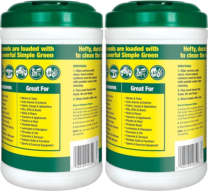 Simple Green Professional Grade Heavy-Duty Cleaning and Degreasing Towels, All-Purpose Cleaning Wipes, 75 count | (Pack of 6)