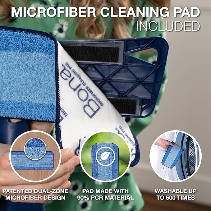 Bona Premium Multi-Surface Floor Spray Mop - Includes Multi-Surface Floor Cleaning Solution 34 fl oz and Machine Washable Microfiber Cleaning Pad - for Stone, Tile, Laminate, and Vinyl Floors
