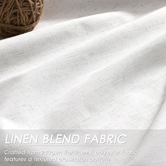 100% Blackout Linen Curtains 90 inch Length 1 Panel for Living Room Loop Pocket Pinch Pleated Black Out Drapes Cream Colored Heat Reducing Total Blackout Window Curtains for Bedroom 60x90