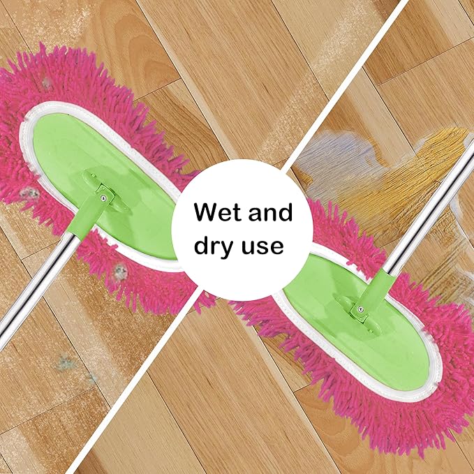 Reusable Microfiber Chenille Mop Pads Compatible with Swiffer Sweeper, Dry Sweeping Cloths & Wet Mopping Cloths, Refills for Hardwood Surface Floor Cleaning, 4 Pack (Pink)