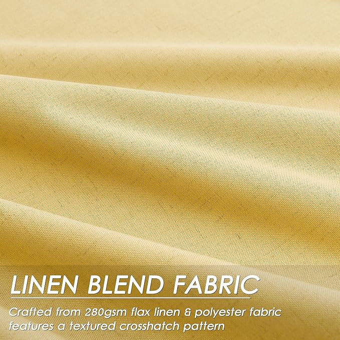 Nanspring Gold Yellow Linen Curtains 90 Inches Long Loop Pocket Rod Pocket Thermal Insulated Flax Linen Sound Proof Sun Block Out 2 Panels Set for Nursery Rustic Farmhouse Curtains Drapes 52x90