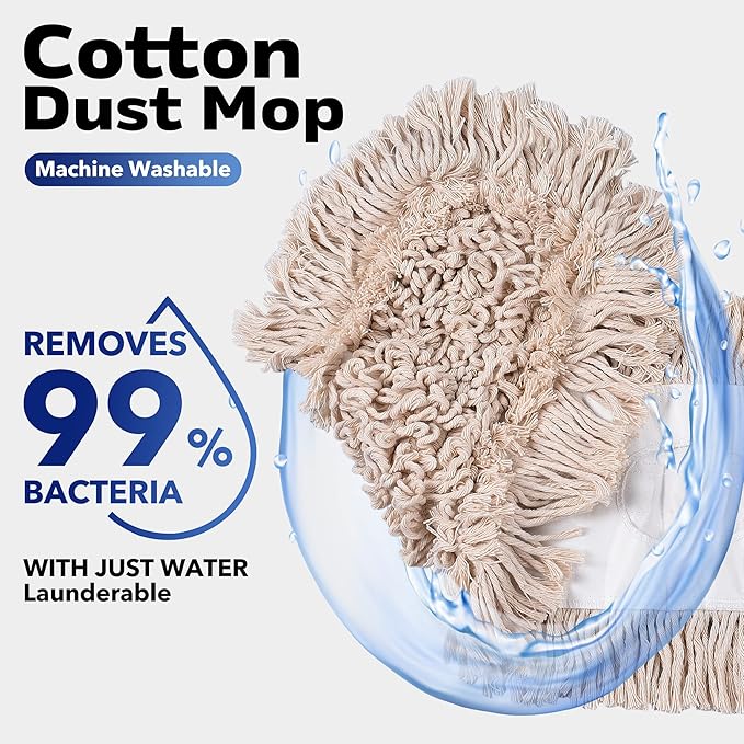 Matthew Cleaning 24'' Cotton Dust Mop Refill Washable Thick Tufted Replacement Heads for Residential & Commercial Use Fit All 24'' Dust Mop Frames, Hardwood, Laminate, Concrete Floors 12 Pack
