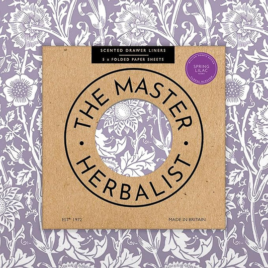The Master Herbalist Lilac Scented Drawer Liners in a Purple William Morris Design | Pack of 5 Folded Sheets | Contains Essential Oils | Made in The UK.