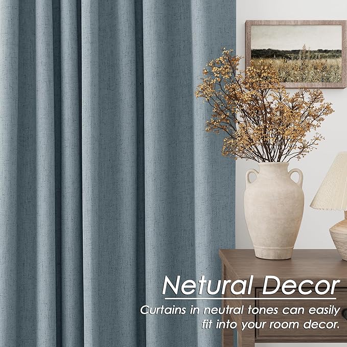 Extra Long Blackout Curtains 108 Inches Long Dark Blue Modern Linen Back Tab Rod Pocket Curtains for Sliding Glass Doors Thermal Light Blocking Floor Length Windows Drapes With White Backing 9Ft