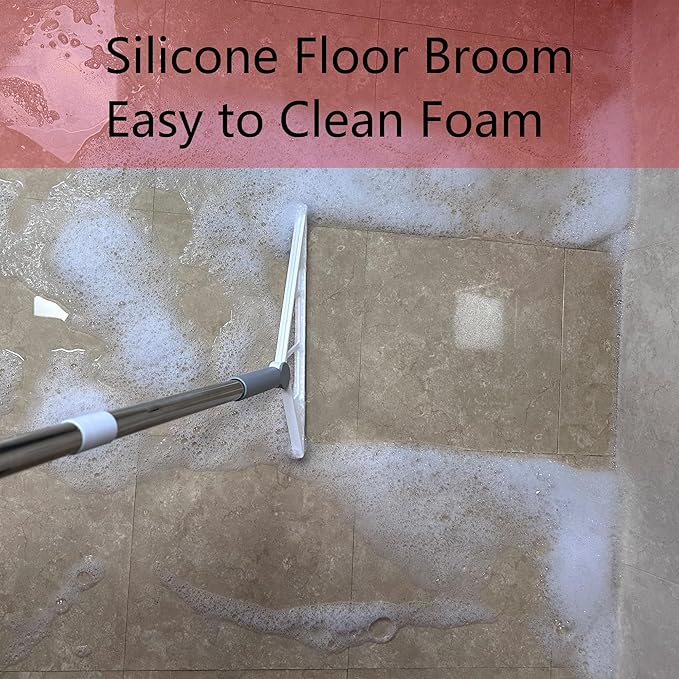 Multifunction Magic Silicone Broom Sweeper, Rubber Household Squeegee Push Broom with 61" Long Handle for Cleaning Indoor Smooth Floor Bathroom Kitchen Glass Shower Water Pet Hair, Grey