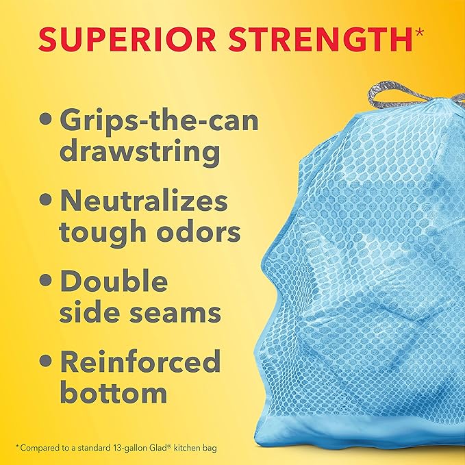 Glad ForceFlex MaxStrength Tall Kitchen Drawstring Trash Bags, 13 Gallon, Beachside Breeze with Febreze Freshness, 34 Count (Pack of 2)