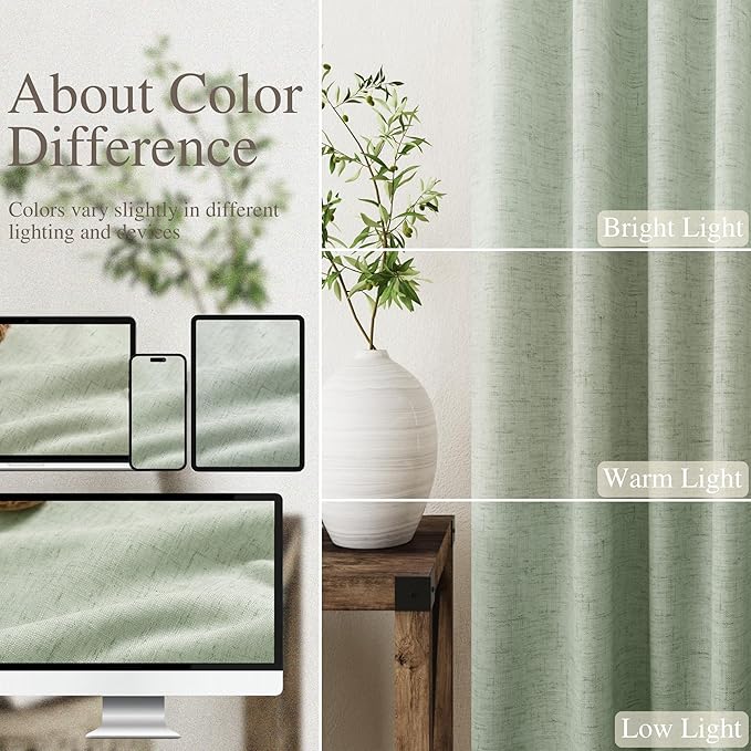 Light Sage Linen Blackout Curtains 120 Inch Length 2 Panels Set Burg Extra Long 10 Ft Back Tab Pocket Drapes Cotton Textured Total Sun Blocking Curtains for Living Room Cottage High Window 52x120