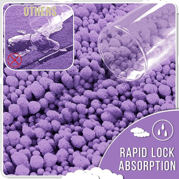 Yimobra Bathroom Rugs Non Slip Washable 32x20 Inch - Ultra Soft Absorbent Chenille Bath Mat, Quick Dry Shaggy Floor Carpet for Tub Shower, Lavender Home Decor Accessories