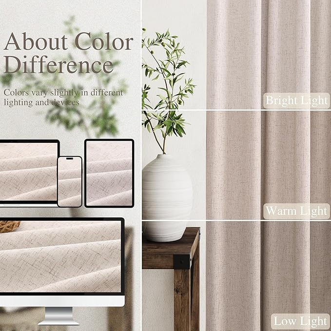 Oatmeal Linen Blackout Curtains 120 Inch Length 2 Panels Set Extra Long 10 Ft Back Tab Pocket Drapes Thermal Insulated Total Blocking Curtains for Dining Room Cottage High Window Curtain 52x120