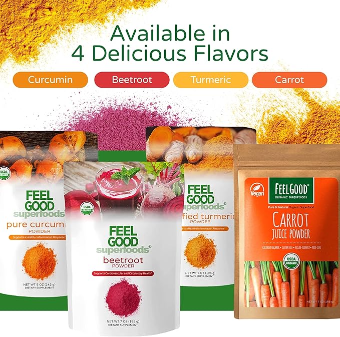 FEEL GOOD Organic Superfoods Pure Curcumin Powder, Organic, Non-GMO, Vegan from Bulk Ground Turmeric Root from India, Curcuma Longa Joint Supplement, 5 oz
