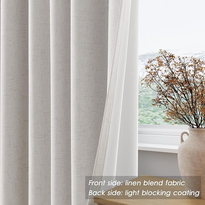 Extra Long Blackout Curtains 108 Inches Long Champagne Modern Linen Back Tab Curtains for Sliding Glass Doors Thermal Darkening Light Blocking Floor Length Windows Drapes with White Liner 52x108