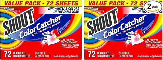 Shout Color Catchers for Laundry, Allow Mixed Washes, Prevents Color Runs and Maintains Original Clothing, 72 Count - Pack of 2 (144 Total Sheets)