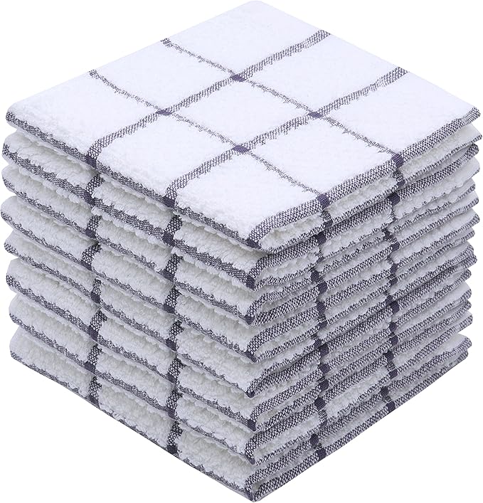 Cotton Grid Dish Cloths, Terry Cleaning Rags, 12 x 12 Inches, Light and Soft, Quick Drying Dish Rags, 8pc/Set (Purple)