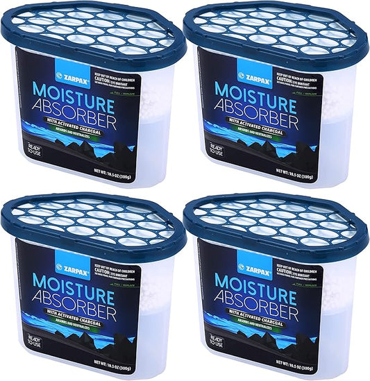 Moisture Absorber Activated Charcoal 10.5 oz/300g | Removes Moisture, Damp, Humidity & Odors | Odor Absorber | Moisture Trap for Bathroom, Closet, Kitchen & Small Spaces | Set of 4