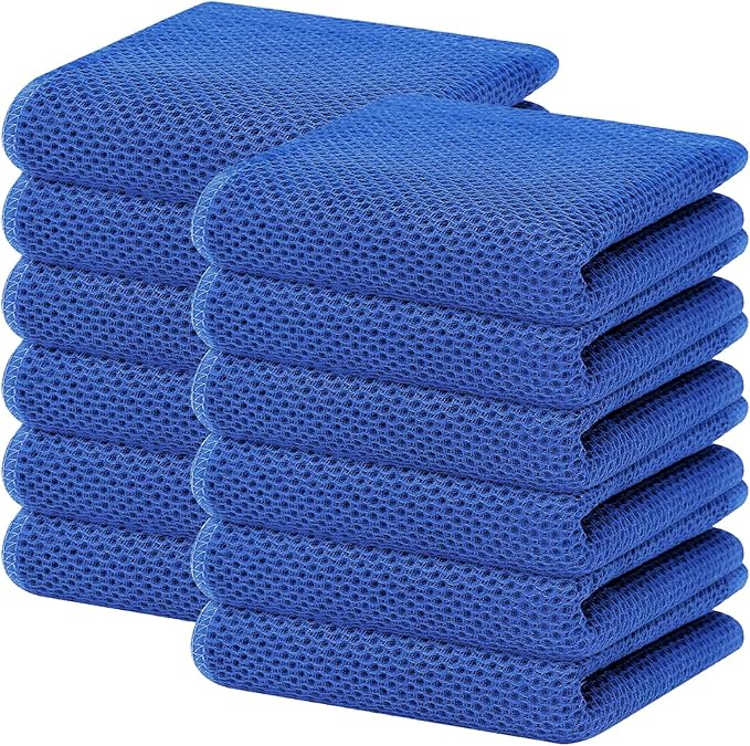 Homaxy 100% Cotton Waffle Weave Kitchen Dish Towels, Ultra Soft Absorbent Quick Drying Cleaning Towel, 13 x 28 Inches, 12-Pack, Blueberry