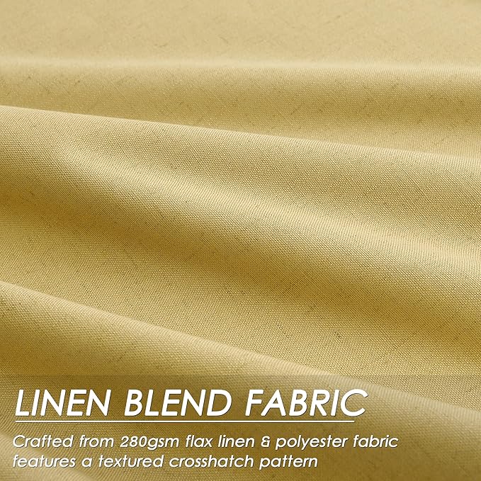 Blackout Gold Linen Curtains 120 Inch Long Thermal Insulated 2 Panels Farmhouse Back Tab Extra Long 10 FT Draperies Light Blocking Darkening Living Room Curtains for High Ceiling Bedrooms 52X120