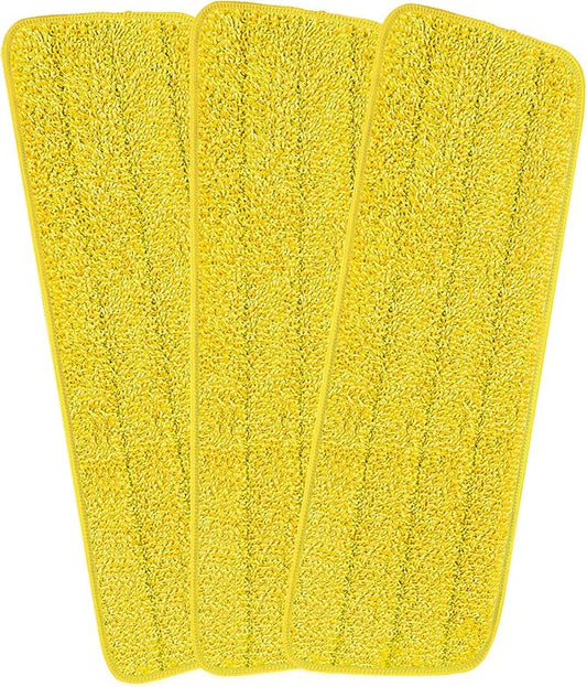 3 Pack 16.5 inch Reusable Mop Pads Microfiber Spray Mop Replacement Heads for Wet/Dry Mops Compatible with Bona Floor Care System (Yellow )