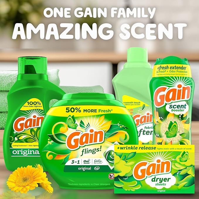 Gain flings! Laundry Detergent Soap Pacs HE Compatible 60 ct Long Lasting Scent Original Scent