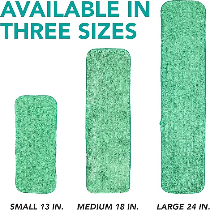 Arkwright Spray Mop Replacement Pads - (Case of 120) Bulk Microfiber Flat Dry and Wet Refill Mop Pads Floor Cleaning, Compatible with Bona and Rubbermaid, Fits All Mop Heads, 13 in, Green