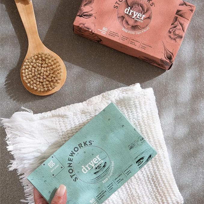 Grab Green Stoneworks Cruelty-Free Dryer Sheets | Softens Fabrics, Freshens Clothing & Reduces Static-Cling and Wrinkles | Plant Based | Rose Petal Scent (160 Sheets)