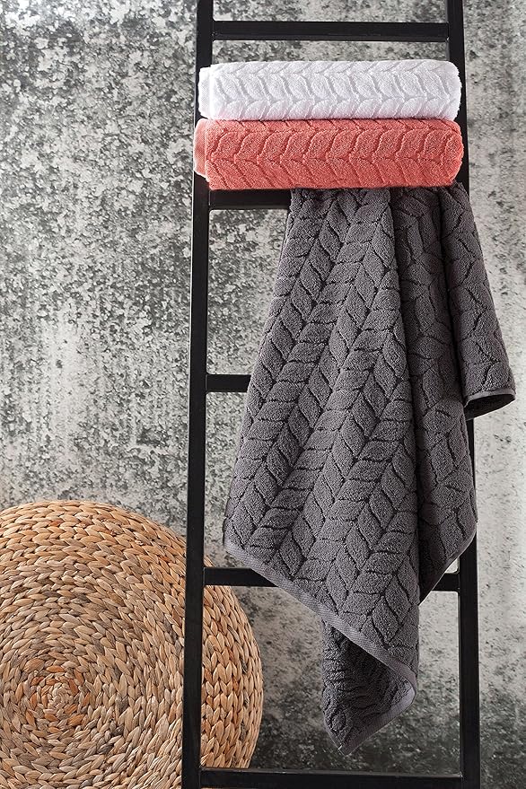 BAGNO MILANO Turkish Bath Towels, Soft Plush Jacquard Luxury Bath Towels, Quick Dry Towel Set (Navy, 3 pcs Towel Set)
