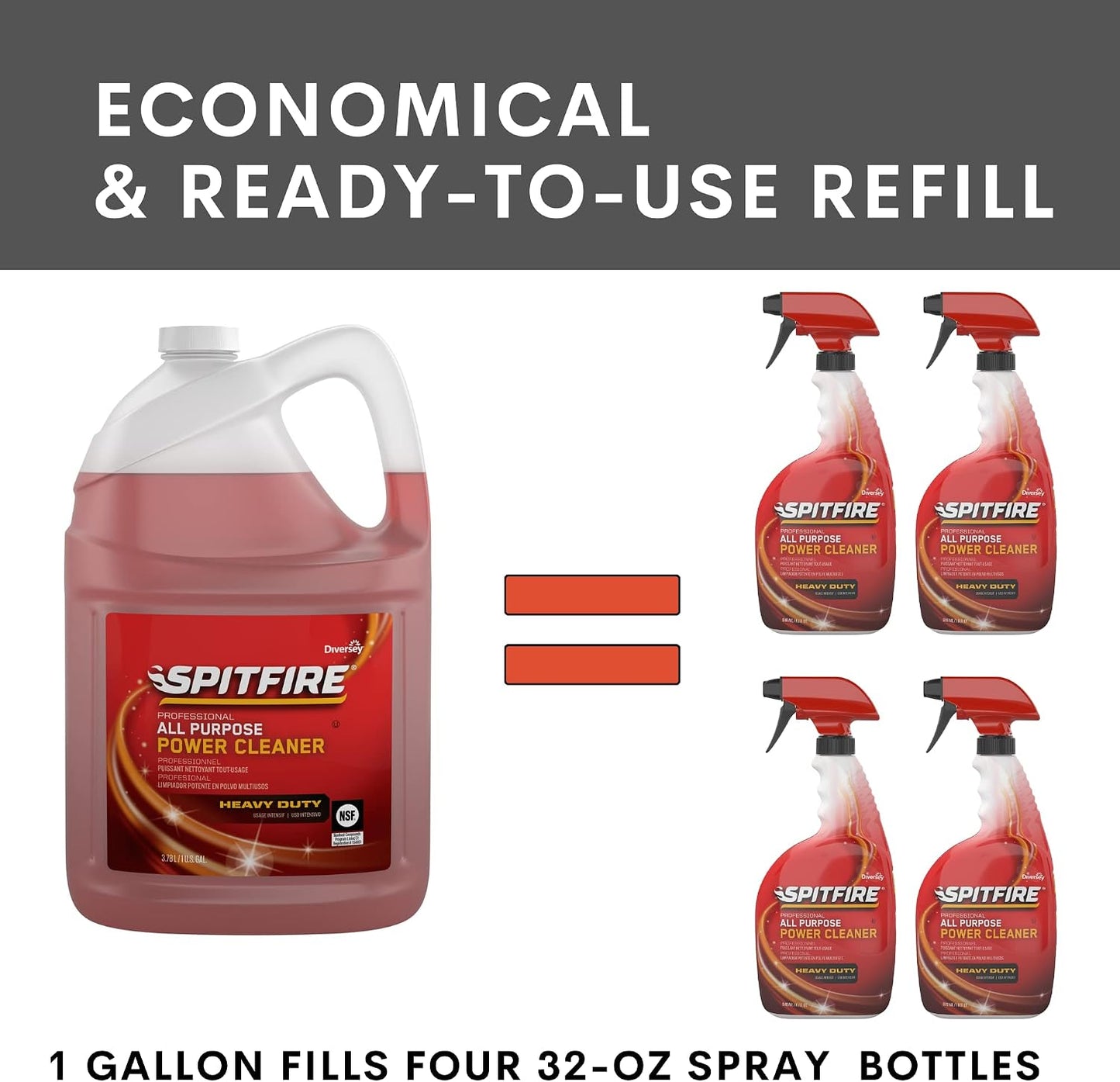 Spitfire CBD540045 Professional All Purpose Liquid Power Cleaner, Heavy Duty Degreaser Removes Resin, Paint, Oil, Ink, Gum, Pine Scent, Ready-to-Use Refill, 1-Gallon