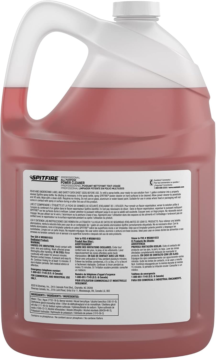 Spitfire CBD540045 Professional All Purpose Liquid Power Cleaner, Heavy Duty Degreaser Removes Resin, Paint, Oil, Ink, Gum, Pine Scent, Ready-to-Use Refill, 1-Gallon